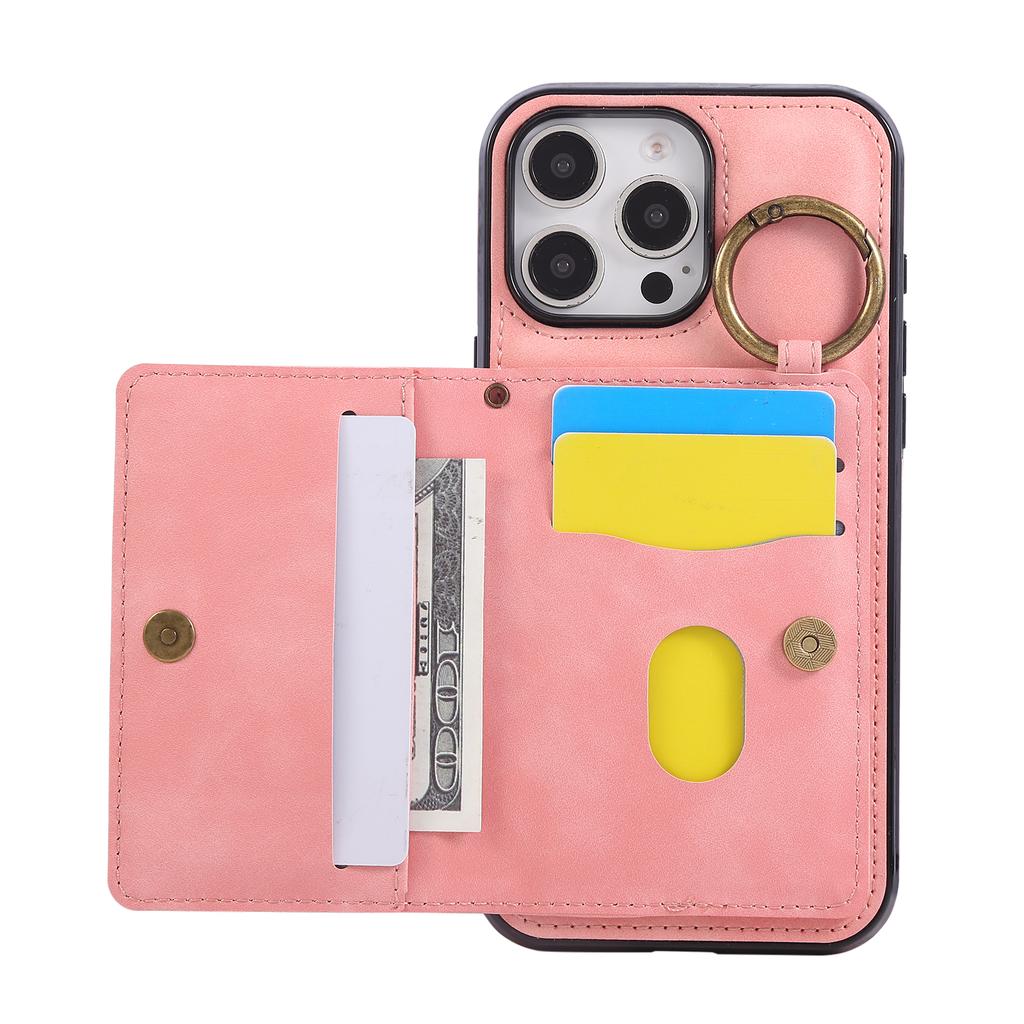 For iPhone 16 Pro Max Case Card Holder Kickstand Leather + TPU Phone Cover with Ring Holder