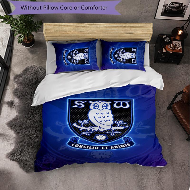 Sheffield Wednesday Football 3 Piece Bedding Set Soft Duvet Cover Set with Pillowcases Printed Bedroom Decor Set for Home