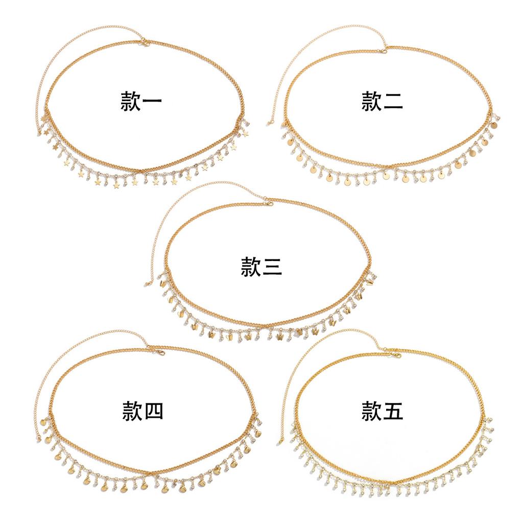Accessories, Simple Rhinestone Multi-layer Body Chain Beach Shell Butterfly Fringed Waist Chain Bodychain