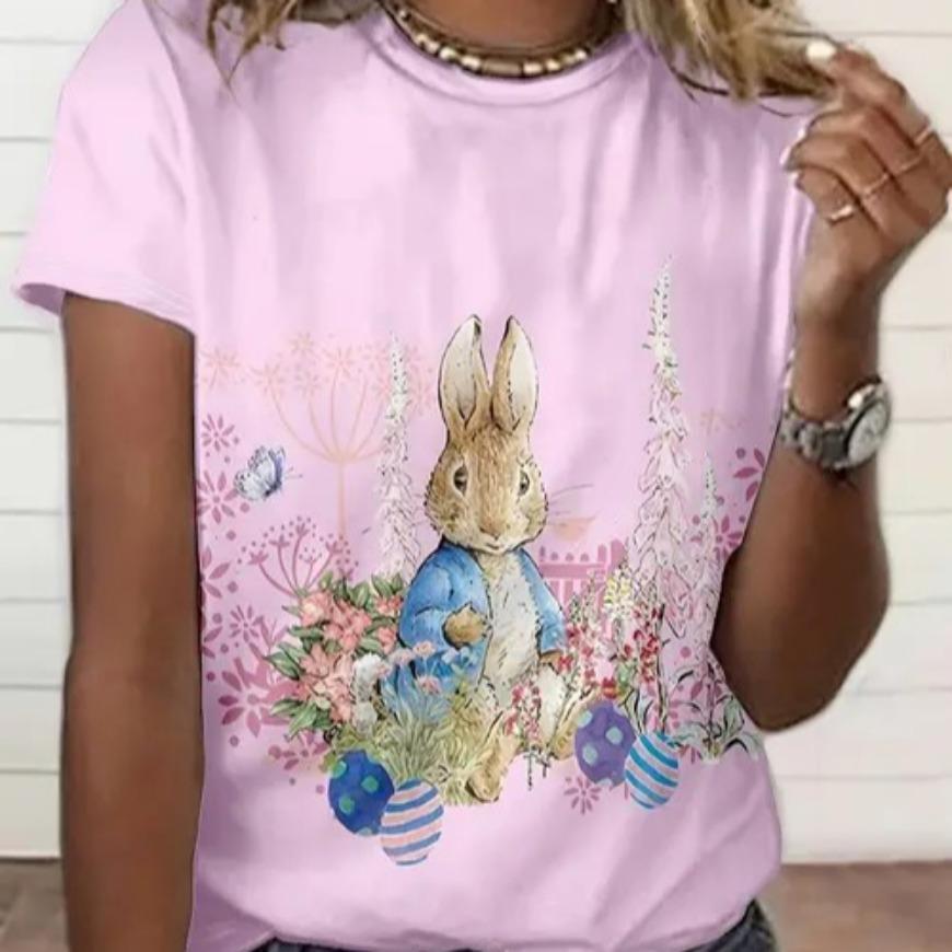 Summer Women's Casual Animal 3D Print Women's Round Neck Short Sleeved T-shirt