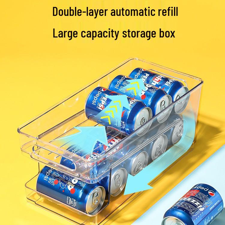 Japanese Transparent Pull-Out Beverage Organizer for Cans in Refrigerator
