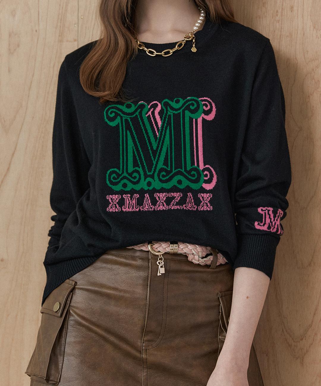 Maja M Logo Lettering Round Neck Knit Black/Free
