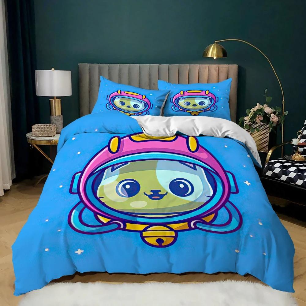 Cartoon Animal Duvet Cover Microfiber Pig Astronaut Red Bedding Set Space Universe Animal Theme King Quilt Cover