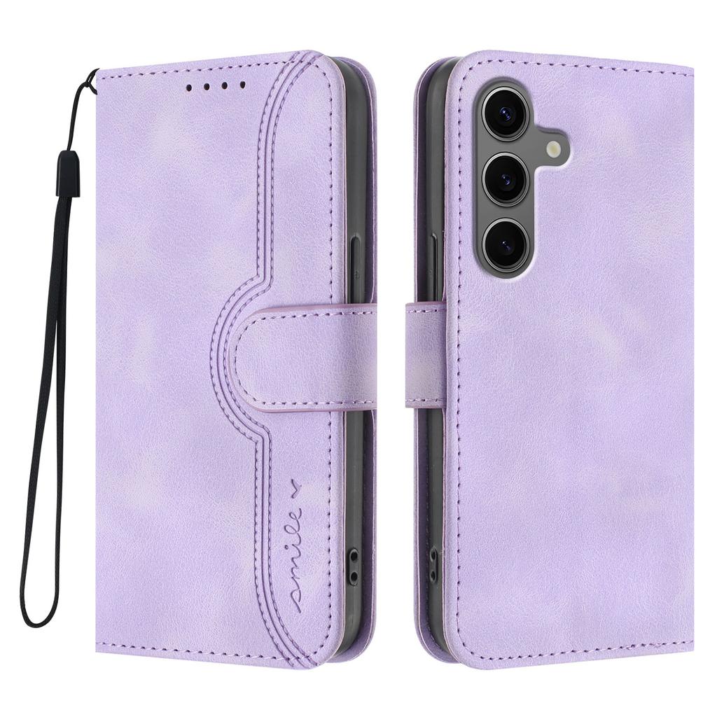 For Samsung Galaxy S25+/Galaxy S24+ Leather Case Wallet Stand Smile Imprinted Phone Cover with Strap