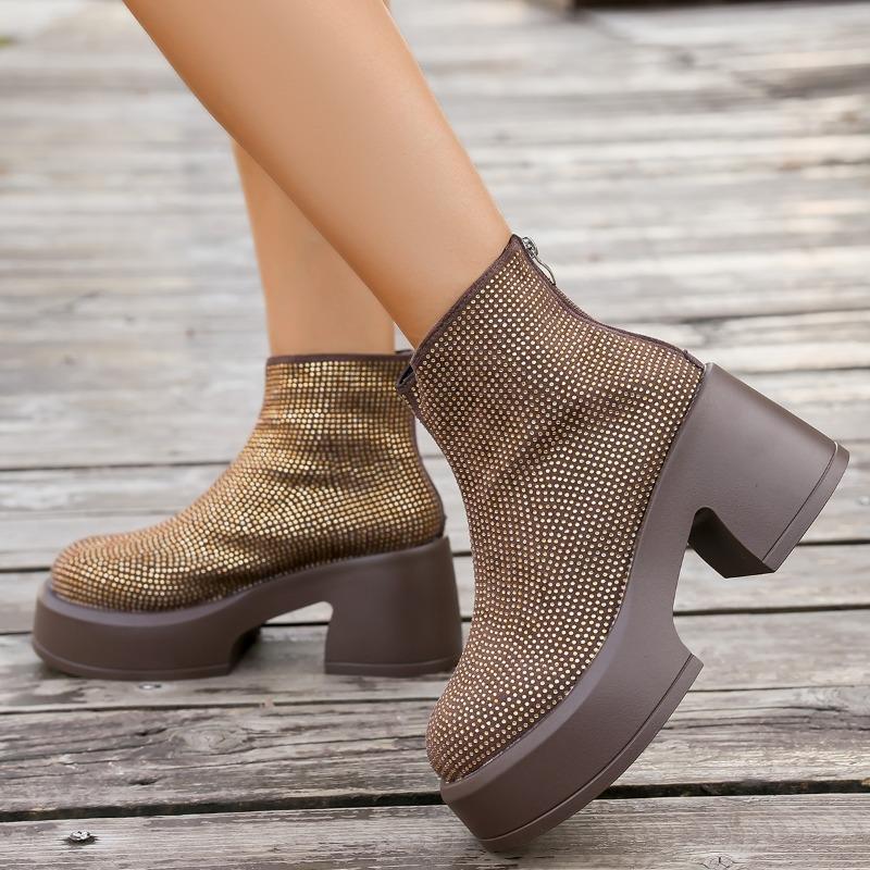 Crystal Bling Women High Heels Platform Ankle Boots Designer Luxury Shoes 2025 Winter Short Boots Dress Pumps Zapatillas