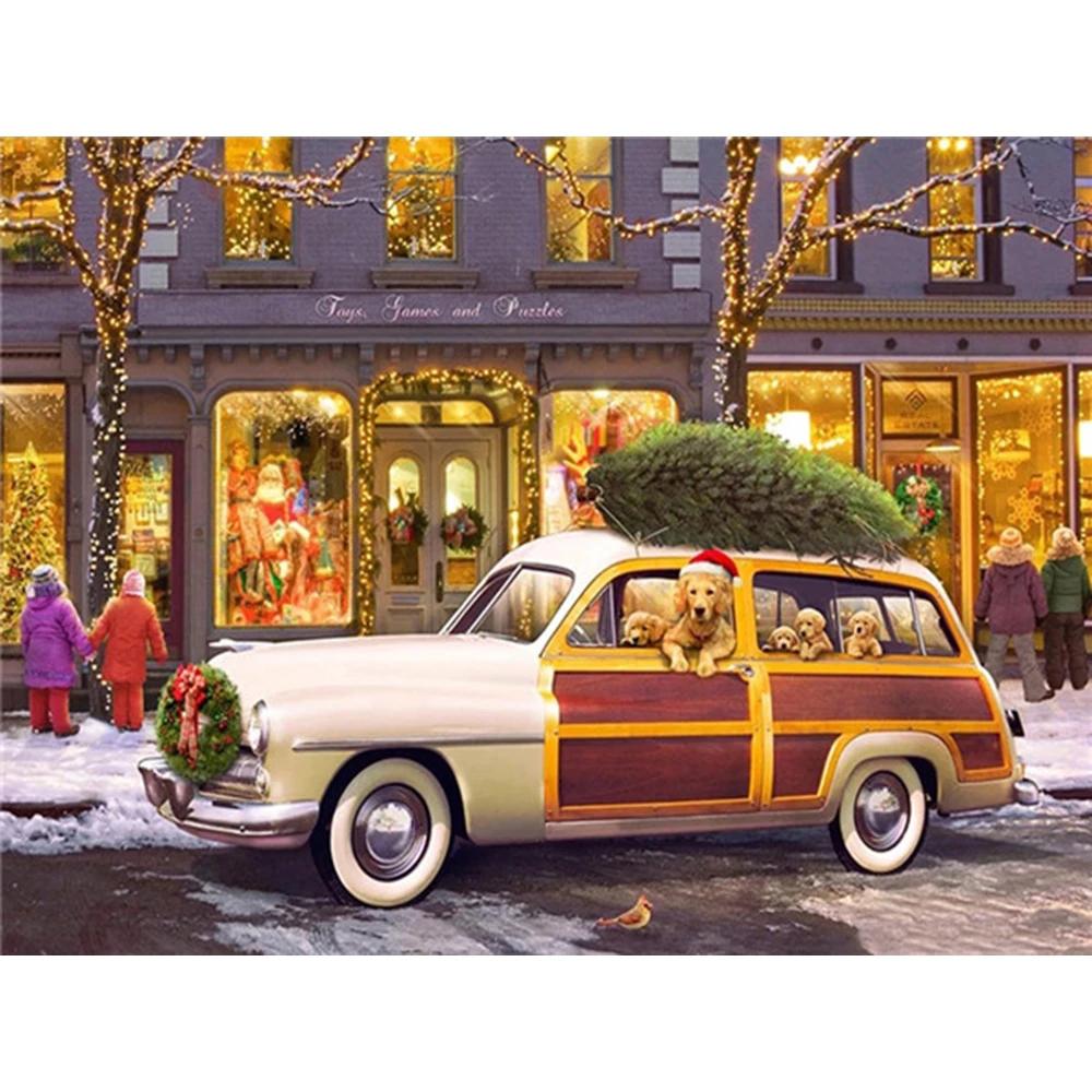 

Алмазная картина автомобиля полная квадратная/круглая 5D DIY алмазная вышивка Рождественская мозаика с изображением собаки из горного хрусталя домашний декор Full Square 20X30CM