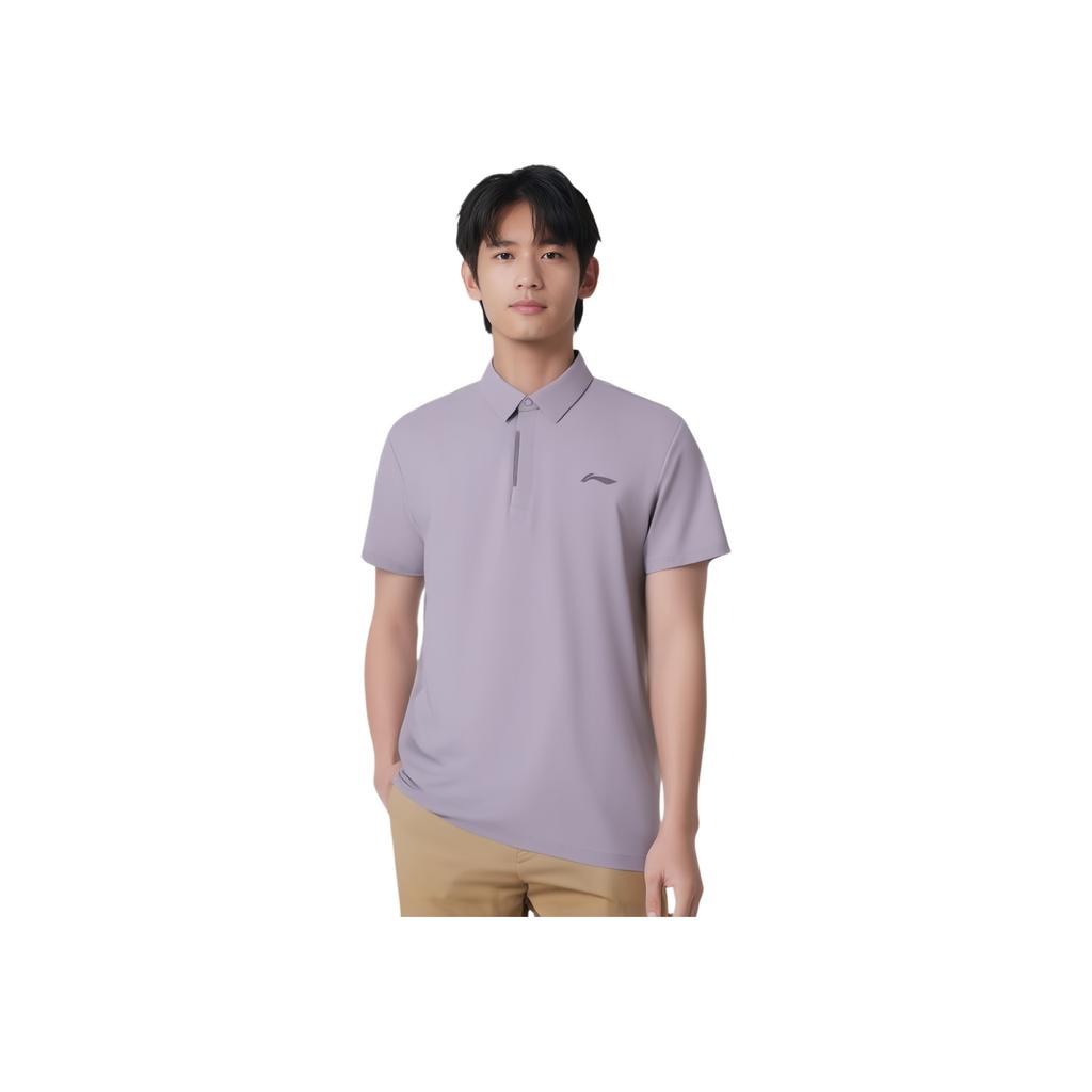 Li-Ning Fitness Series Solid Color Comfortable Breathable Versatile Casual Short Sleeve Polo Shirt Men Tops Lobster-Purple APLU151-3