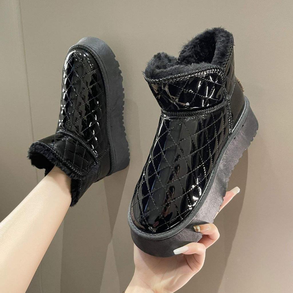 Damenschuhe wasserdichte Schneestiefel Damen 2025 Winter neu verdickt rutschfest Samt thermisch Baumwollschuhe Stiefeletten erhöhte Höhe