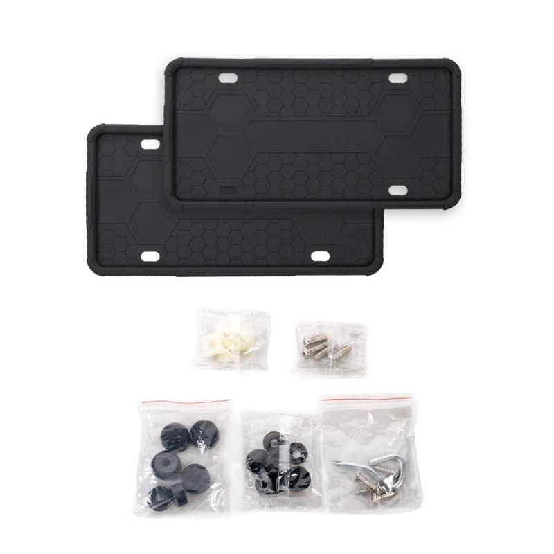 1Pair Silicone Black License Plate Frame Covers Front Or Back Car Plate Bracket Holders, Rust-Proof, Rattle-Proof Accessories