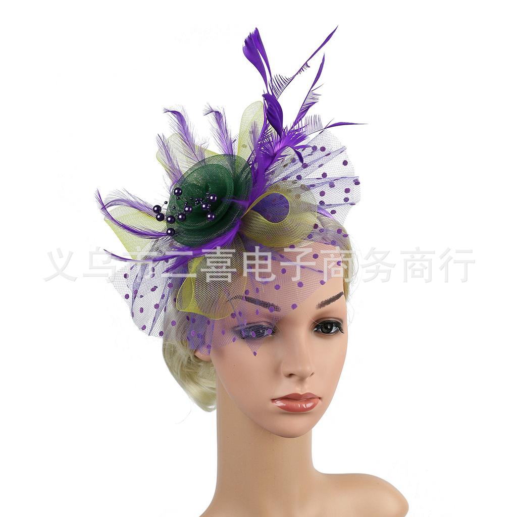 Europe and the United States popular feather headgear bridal hair accessories mesh top hat Jockey Club hair accessories hairpin headband