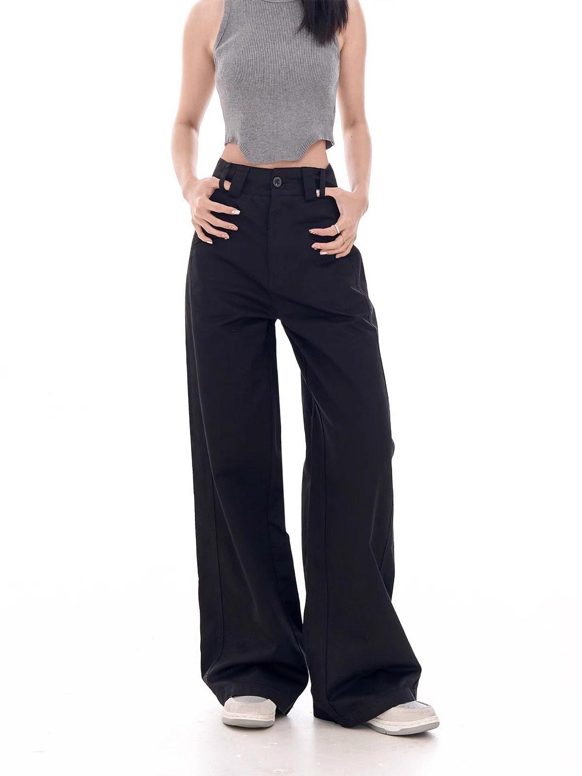 

Plus Size High Waist Black Wide-Leg Pants for Women - Autumn Casual & Slimming Workwear M чёрный
