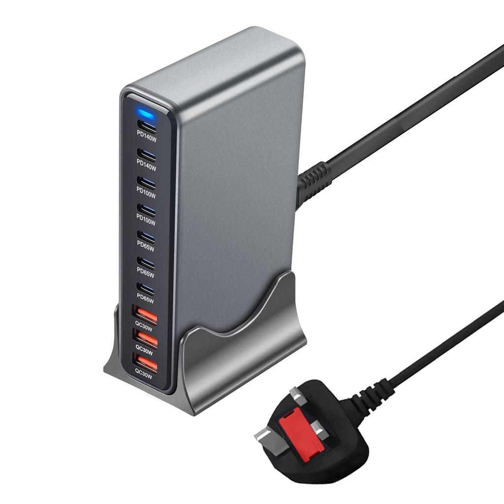 800W Gallium Nitride Desktop Charger – 10-Port Australian Standard PD Fast Charger with 765W Multifunctional Output.