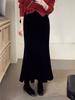 High-waisted velvet mermaid skirt women's 2025 autumn and winter new style slimming mid-length A-line dress.