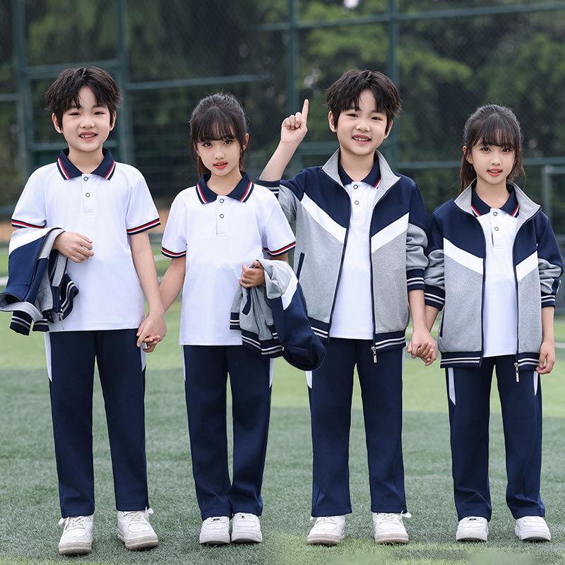 Primary School Spring/Autumn Sportswear: 3-Piece POLO Set with Summer Short Sleeve Garden/Class Uniforms