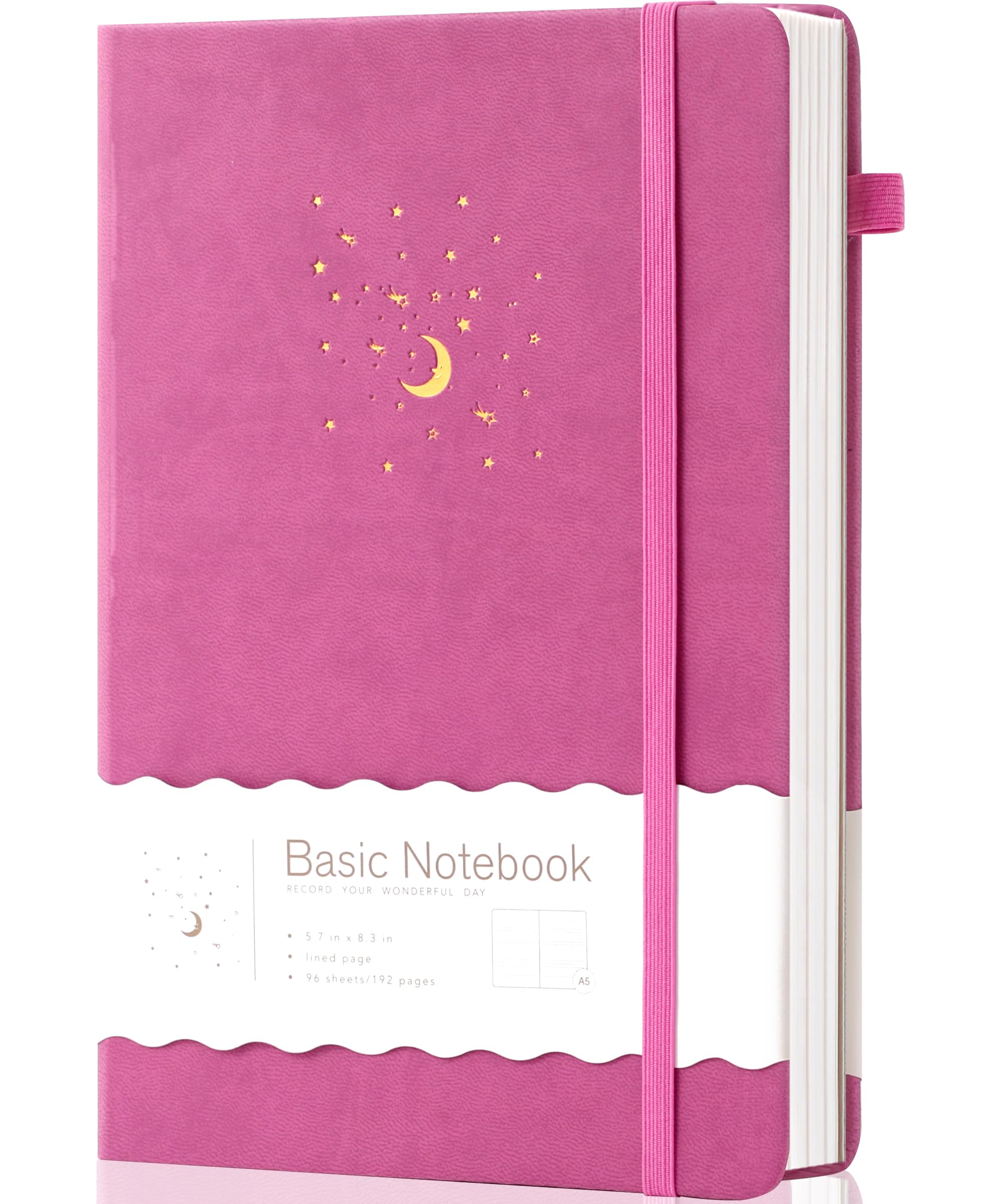 

CAGIE A5 Hardcover 8mm with Pen Classic x Ideal for Travel Lilac Notebook, Stylish, Ruled, Holder, Style, Cute, 14.5cm 21cm, Business, Adults, Girls,