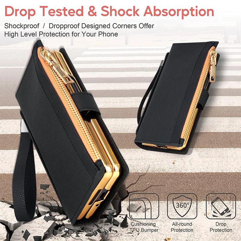 Leather Wallet Case for Samsung Galaxy Z Fold 4 3 2 5 6 ZFold4 ZFold3 Z Fold2 ZFold5 with Pen Holder Card Slot Zipper Flip Cover