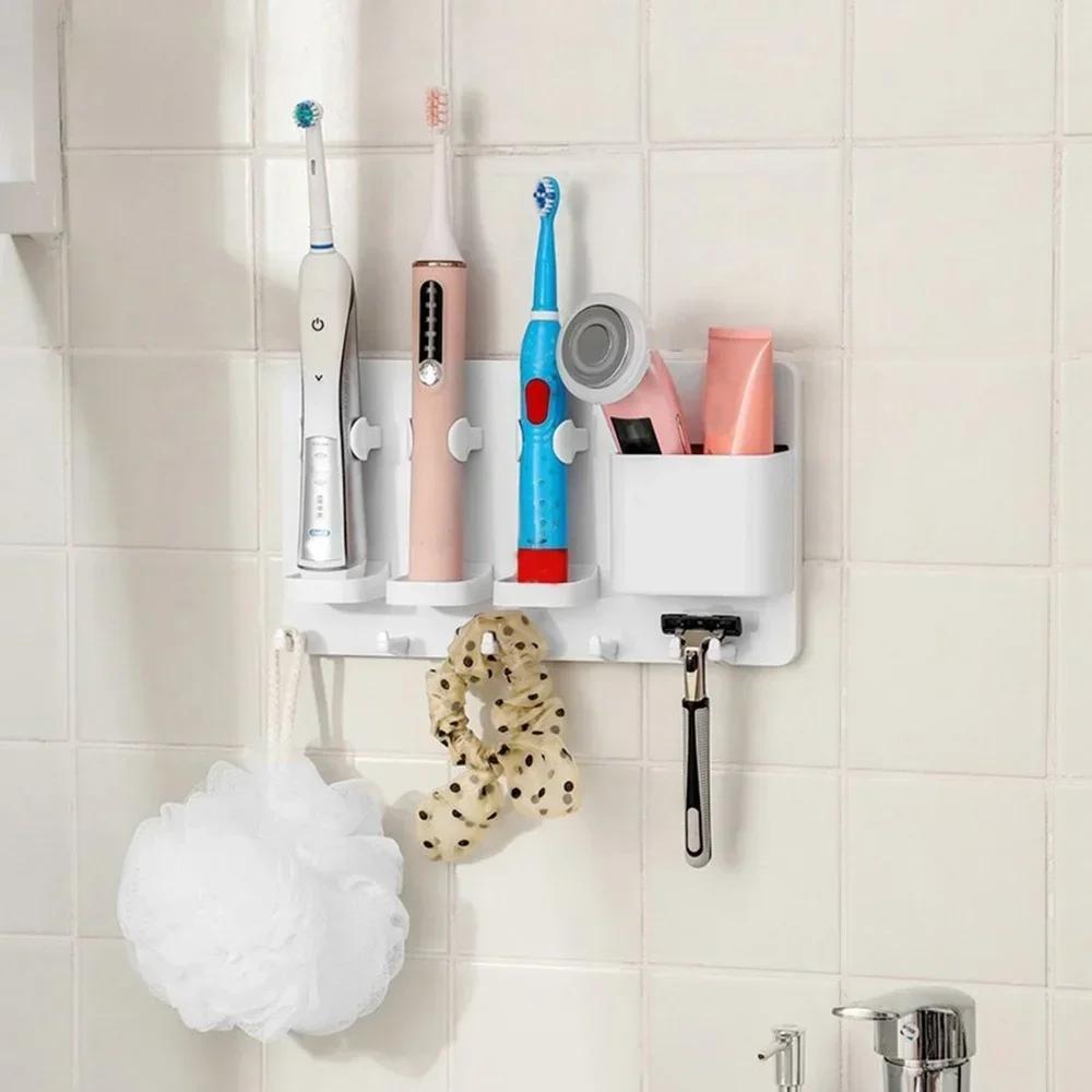 Electric Toothbrush Holder Wall Mount Bathroom Organizer Shelf for 3 Toothbrushes No Drill Required