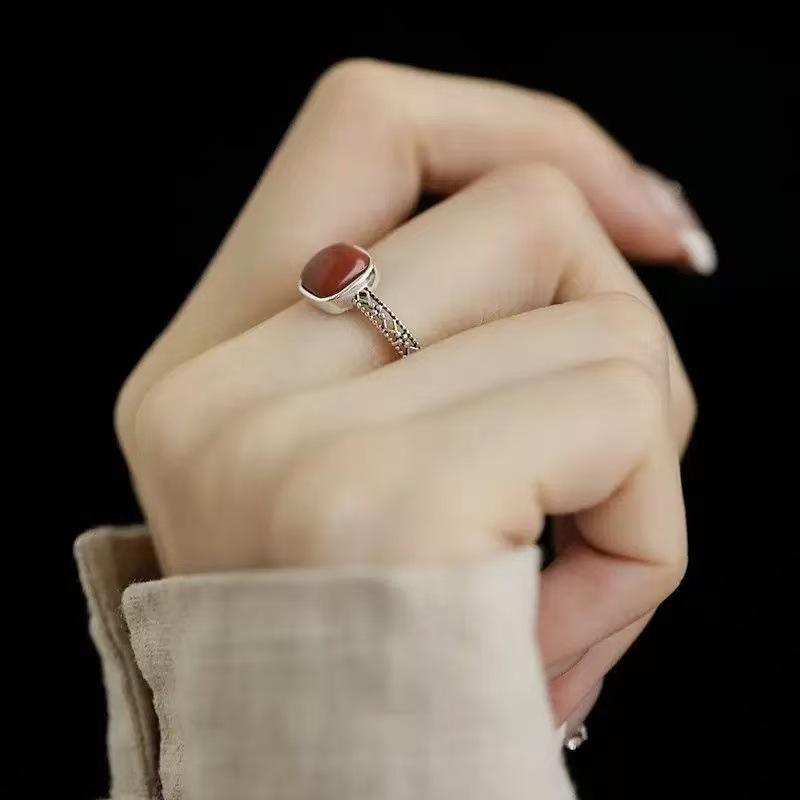 925 Sterling Silver Red Gemstone Ring Flowers Adjustable Simplicity Fashion Exquisite for Women Jewelry Wedding Gifts