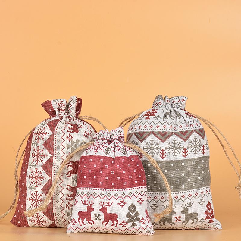 12pcs Linen Drawstring Bag Christmas Gift Apple Packaging Candy Decoration Storage Bag Drawstring Bag