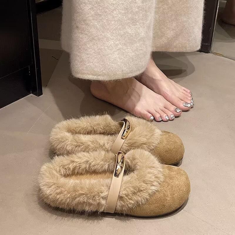 Mao Mao Boken Halbschuhe Damen Oberbekleidung 2025 neu Winter Ein-Pedal warm und bequem Lazy Bag Kopf Baumwollmopp