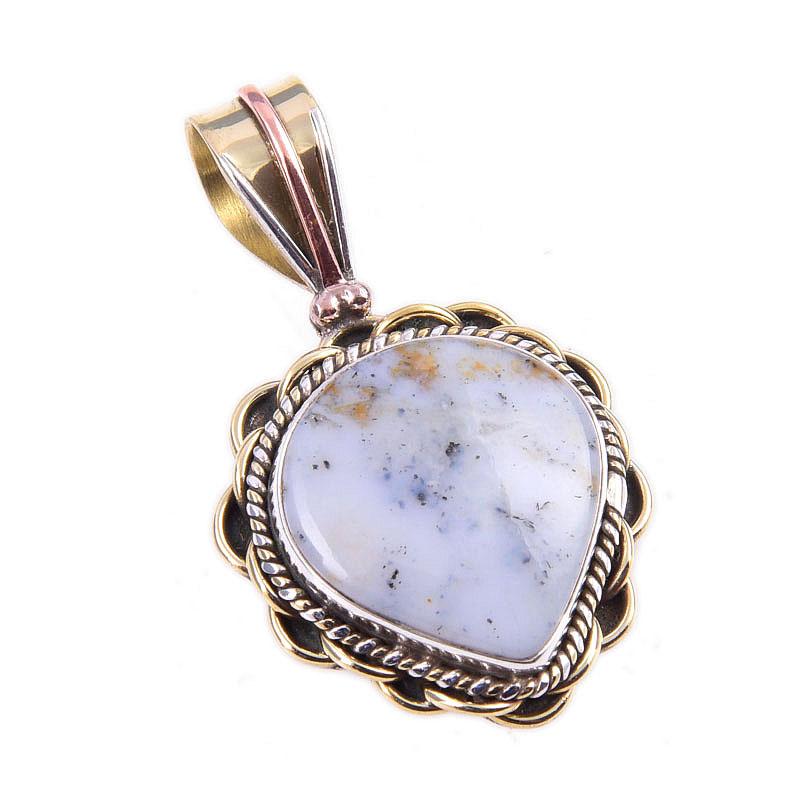 Natural Dendrite Opal 925 Solid Sterling Silver Gift TwoTone Pendant 1.25" G2t25