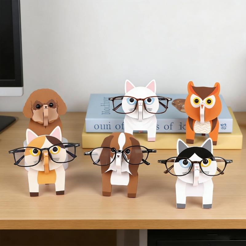 Lovely Animal Shape Eyeglasses Holder Detachable Wooden Glasses Stand for Home Office And Kids Room Decoration