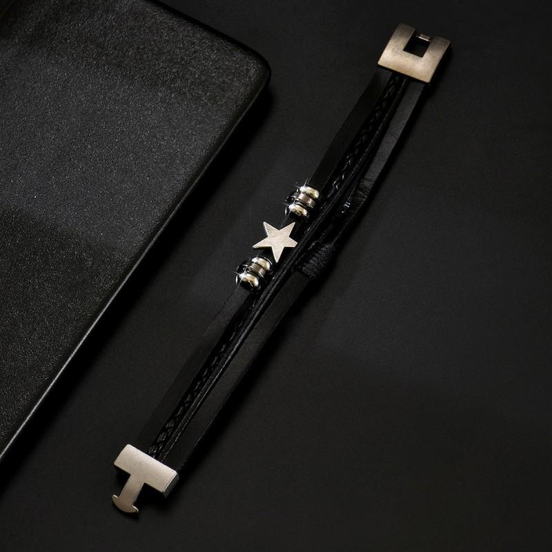 Кожаный Браслет Винтажное Плетение Кленовый Лист Мужские Украшения