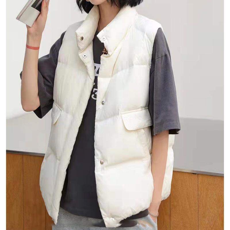 Damen Weiße Daunenweste Ärmellose Jacke Weste Gilet Stehkragen Mode Herbst