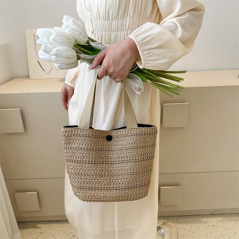 Straw Woven Large Capacity Temperament Handbag New Summer Fashion Casual Bag Popular One-shoulder Bucket Bag