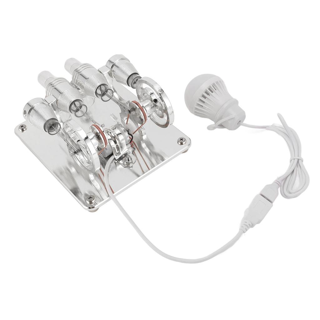 4 Cylinder Hot Air Stirling Engine DIY High Hardness LED Light Stirling Engine for Kids Students