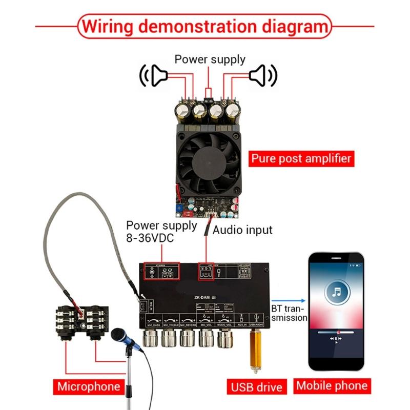 ZK-DAM H2 Digital Microphone Amplifier Board Preamp Bluetooth-compatible For Karaoke Reverberation Plate