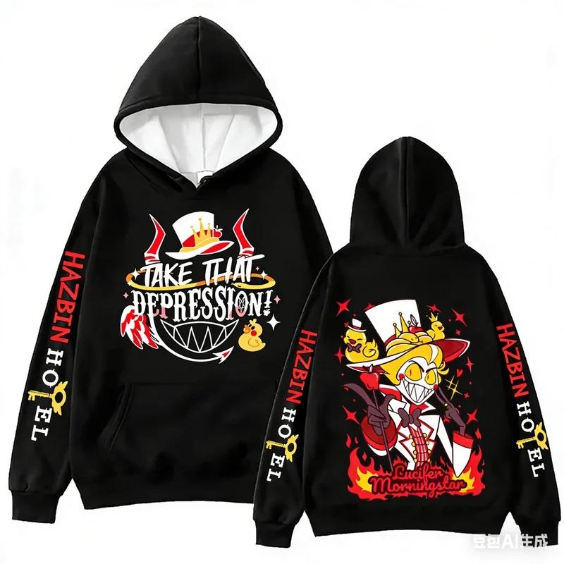 Popular Anime Pattern Hoodie For Men Women Hazbin Hotel Hooded Sweatshirt Trend Street Unisex Clothes Fashion Clothing