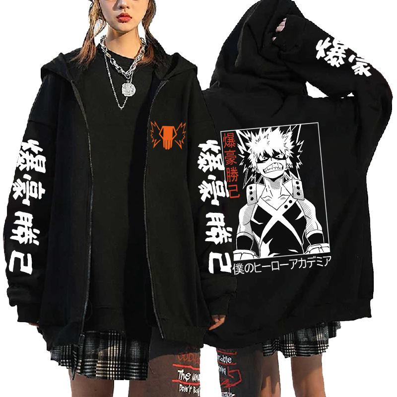 Anime Bakugo Katsuki Print Graphic Oversized Hoodie Harajuku Long Sleeved Sweatshirt Heavy Spiritual Sweatshirt