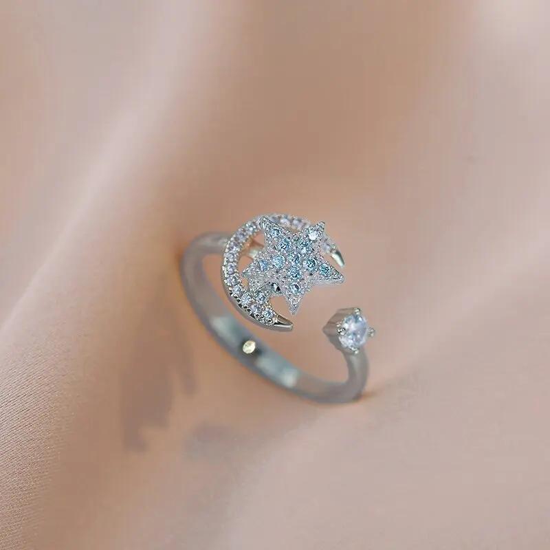 1pcs fashion simple rotating zircon flower opening adjustable ring luxury casual casual unzipping design sense accessories
