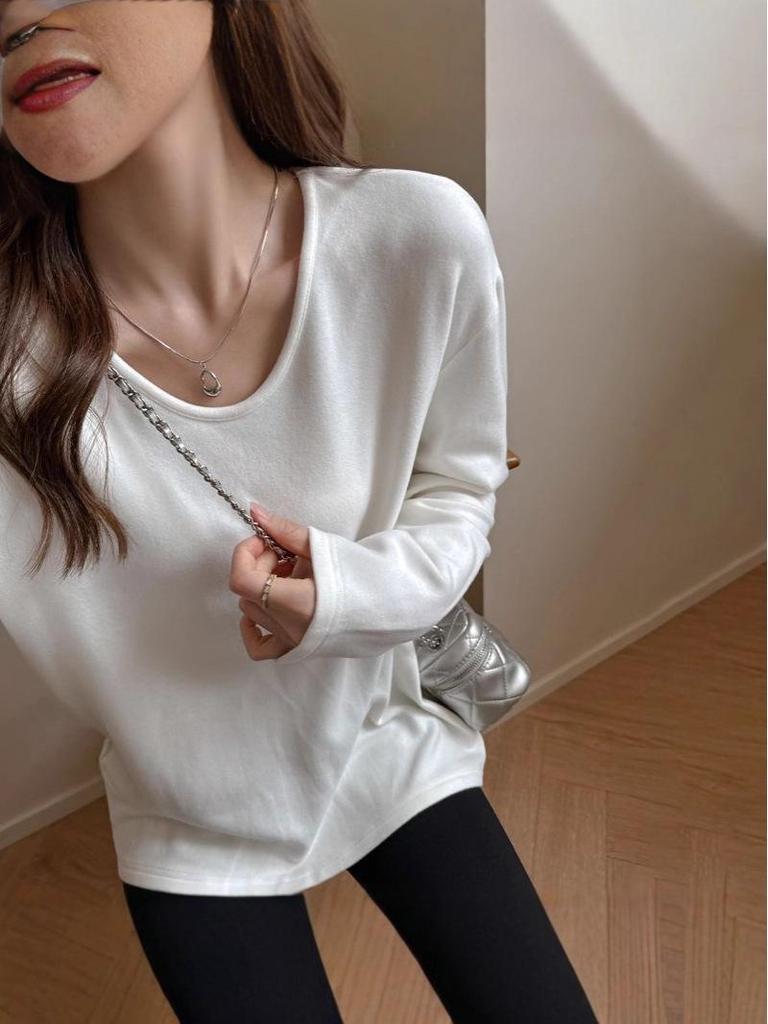 Plus Size Women's V-Neck Long-Sleeve Warm T-Shirt - Autumn/Winter Slimming Base Layer Top
