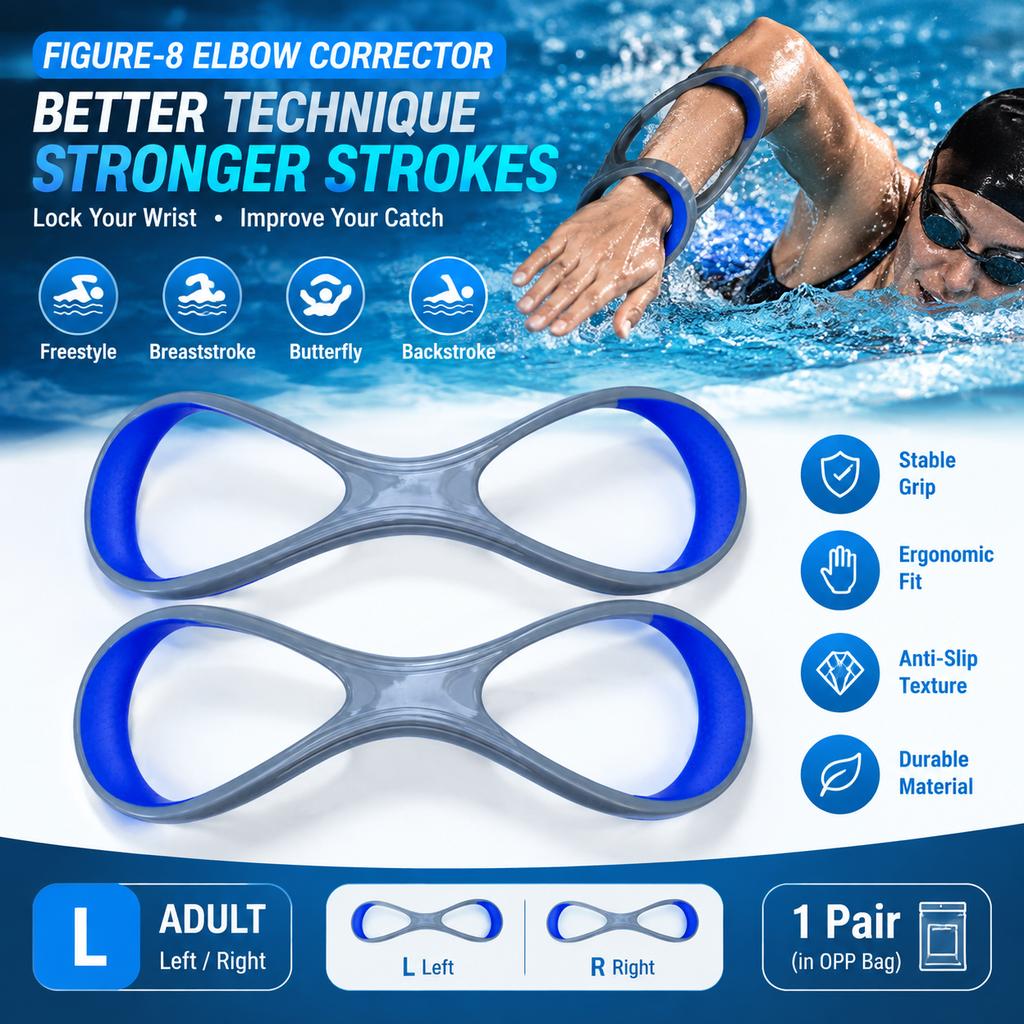 Figure-8 Elbow Corrector for Swim Training, High-Elbow Catch Practice, Adult and Kids Sizes, 1 Pair