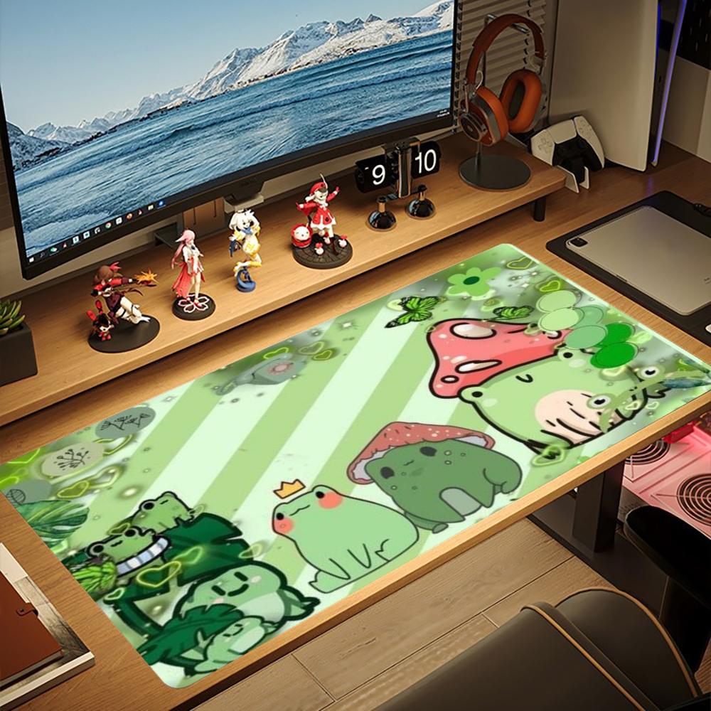 XXL Cute Cartoon Frog Mousepad Repeat Lotus Pattern Deskmat Non-Slip Rubber Gaming PC Keyboard Desk Mats Gamer Large Mouse Mats
