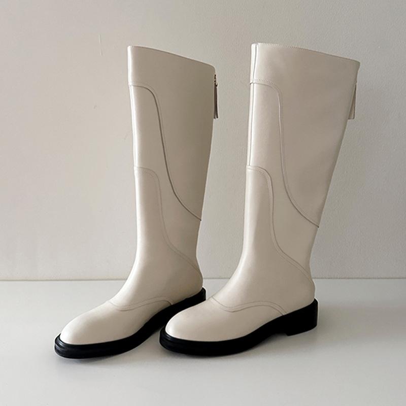 

Версия из коровьей кожи~ Ковбойский каблук маленькие ароматные рыцарские сапоги для женщин 2025 новые осенне-зимние на толстой подошве тонкие высокие белые сапоги для женщин 40 белый