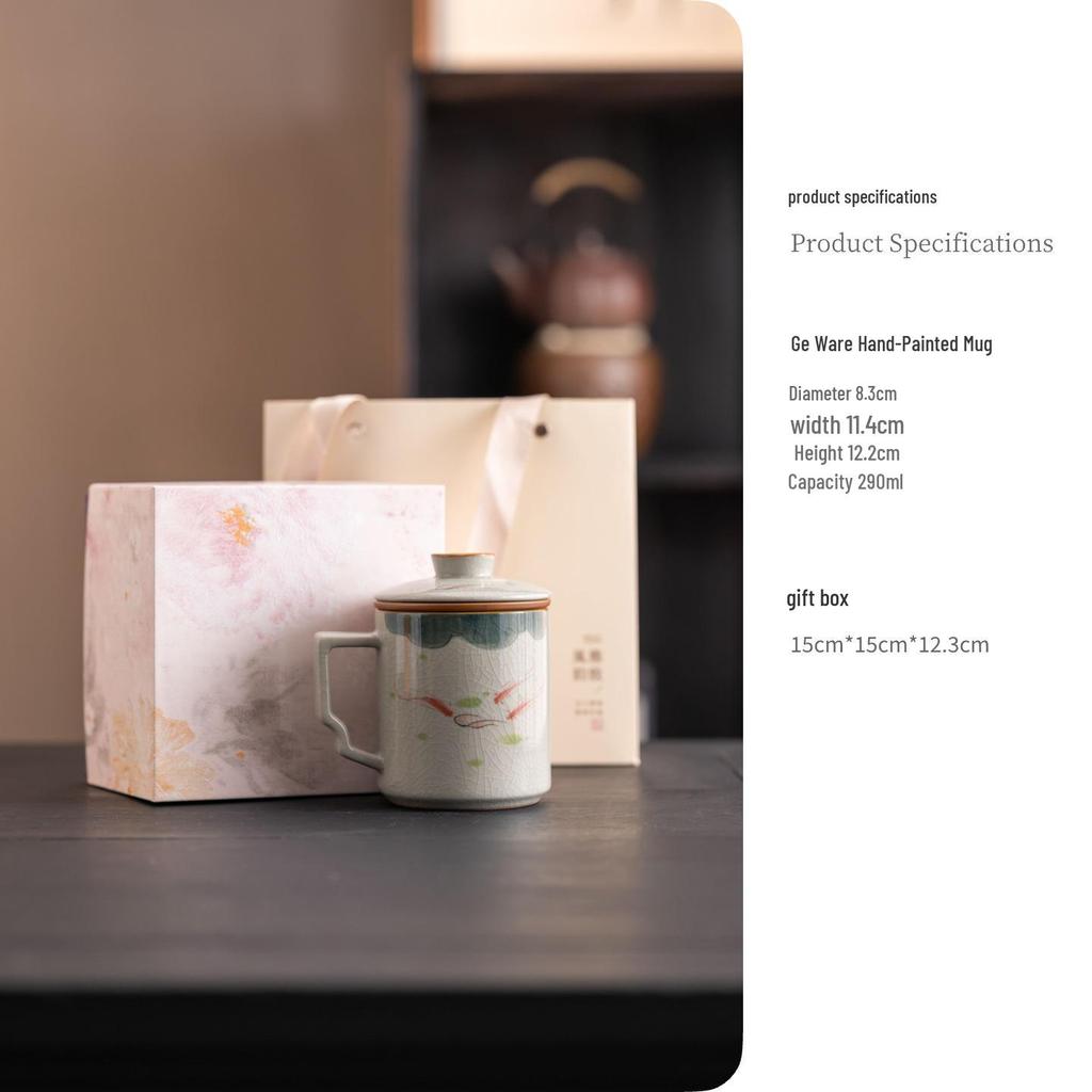 Ge Kiln Ceramic Tea Cup Set: Three-Piece Mug with Inner Liner, Gift Box, Logo Customizable, Perfect for Business Gifts
