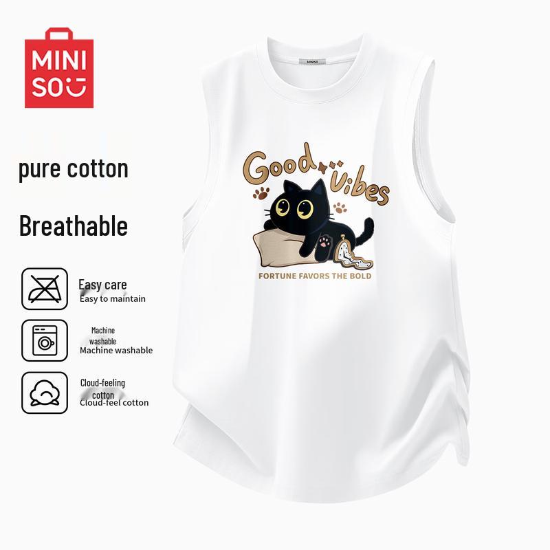 MINISO Men s Loose Breathable Sleeveless Tank Top with Playful Cat Print 4XL