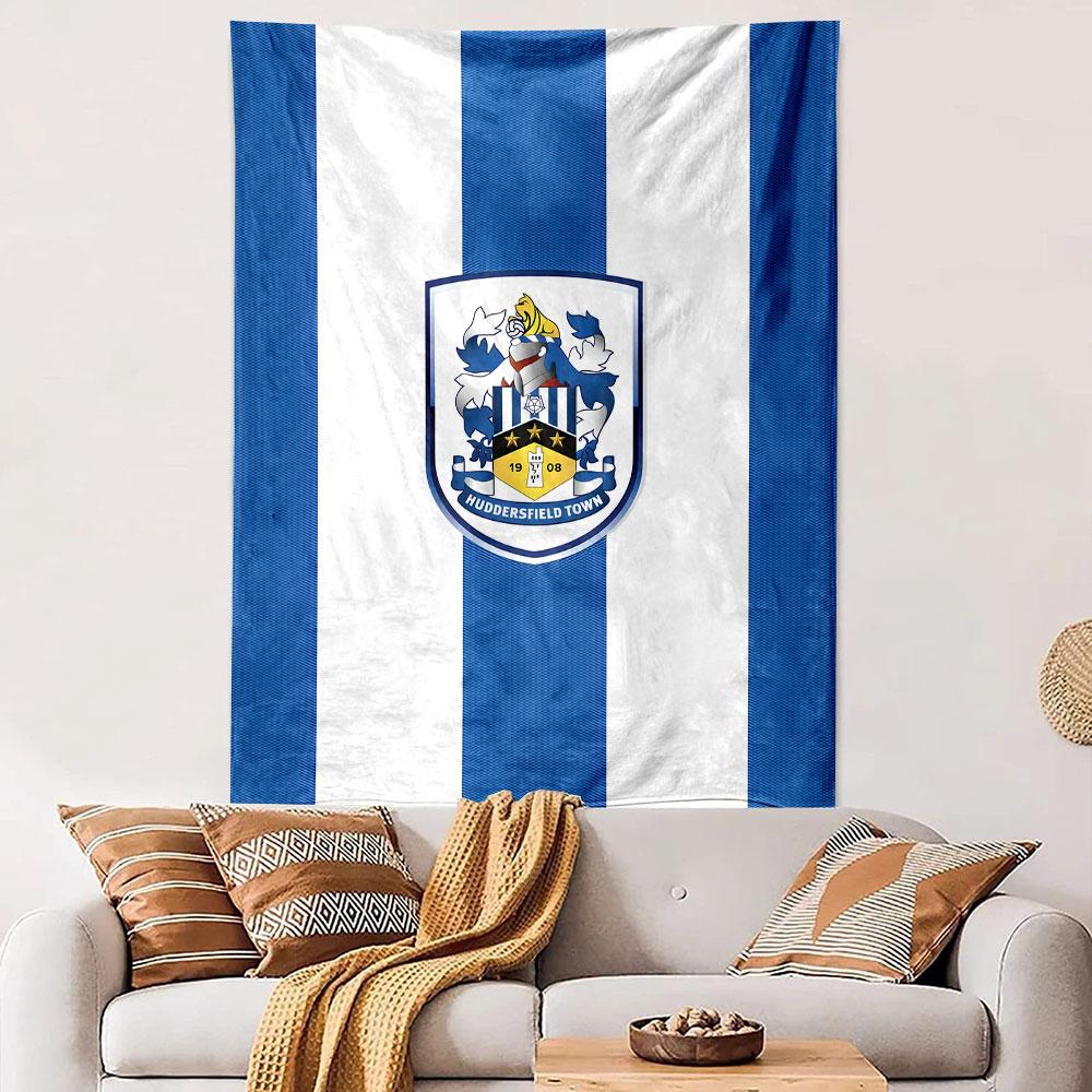 Huddersfield Town Football Crest Artwork Patterned Tapestry Decorative Wall Hanging, Home Bedroom Living Room Decor