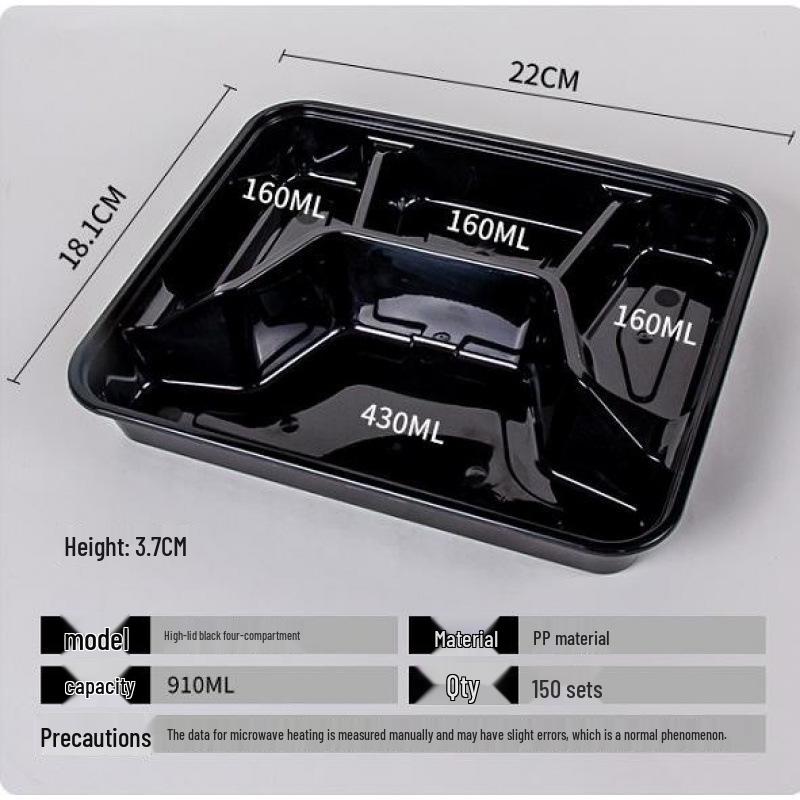 Custom Multi-Compartment Disposable Food Containers - 4, 5, or More Compartments - Takeaway Bento Fast Food Boxes, Rectangular Lunch Boxes