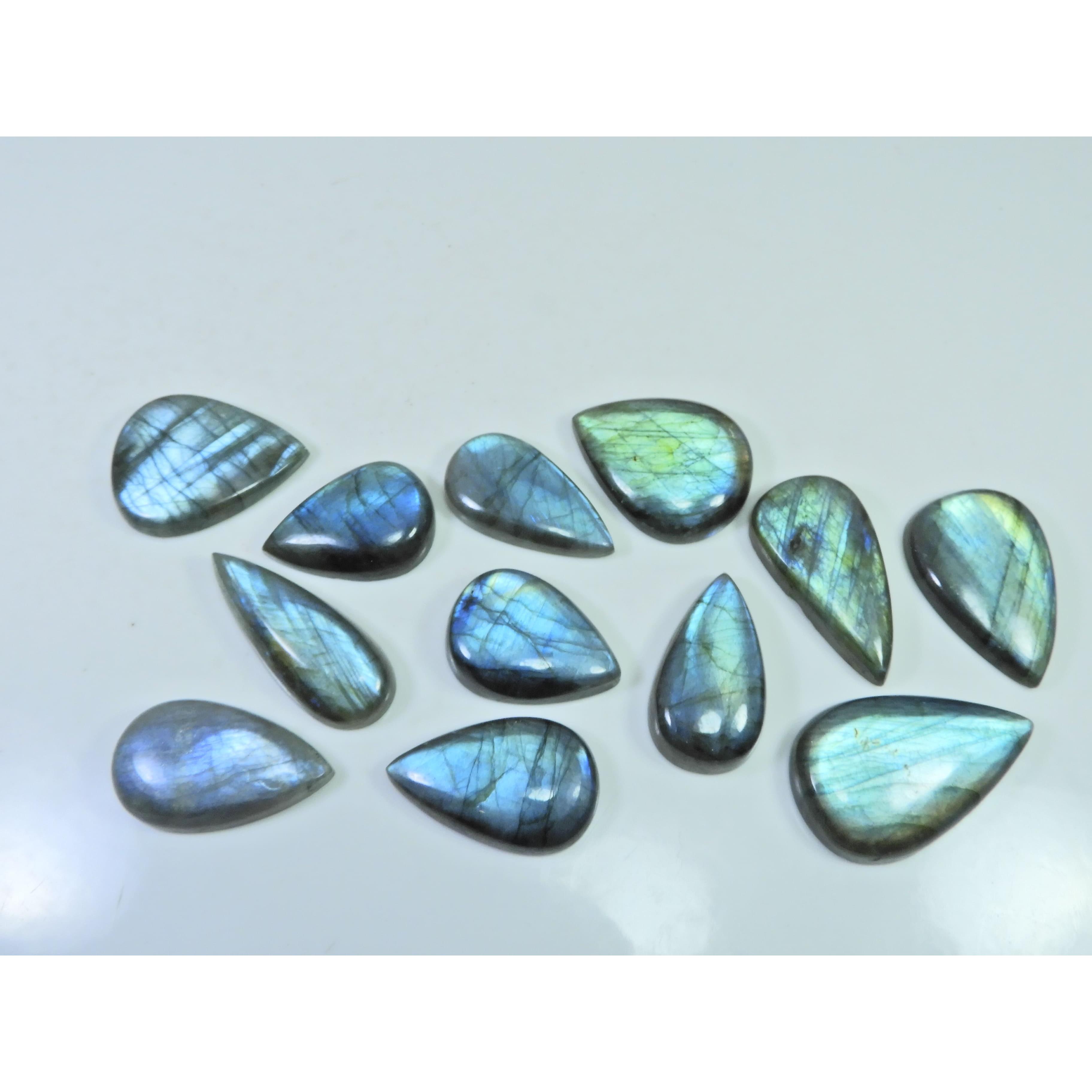 Natural Labradorite Green Multi Fire Pear Cabochon Loose Gemstone 12Pcs Lot LL-1104
