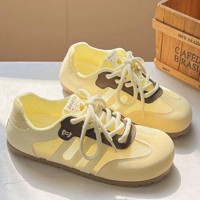 Mesh German Training Shoes Women's Summer New Flat Bottom Not Tired Feet Milk Yellow Breathable Board Shoes Versatile Casual Shoes Women