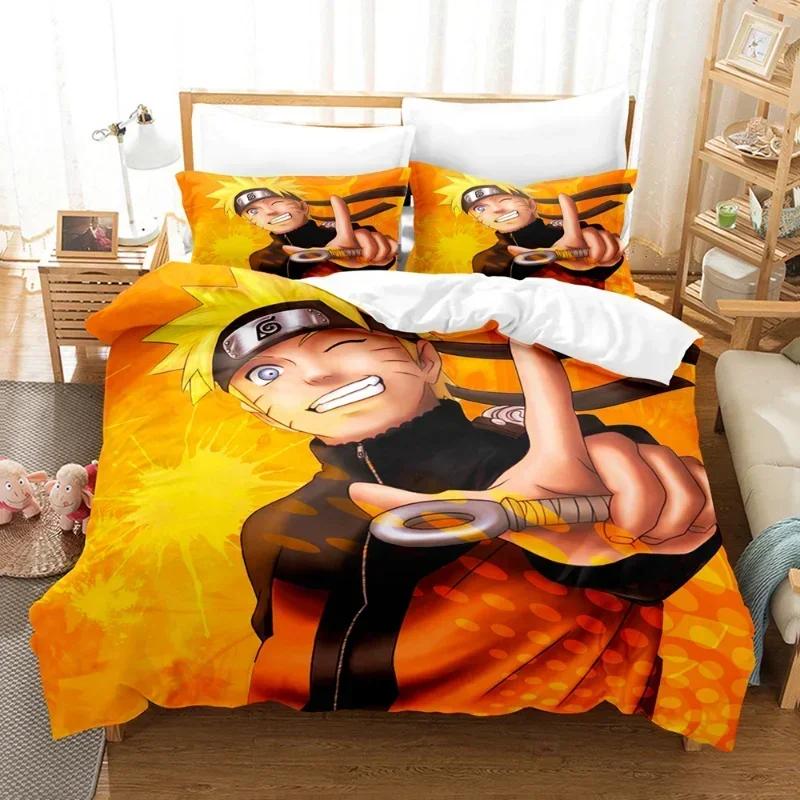 Naruto Bedding Set Quilt Cover Uchiha Sasuke Pillowcase Anime Kakashi Decor Bed Spead Bedroom Duvet Cover Bedding Suit Kids Gift
