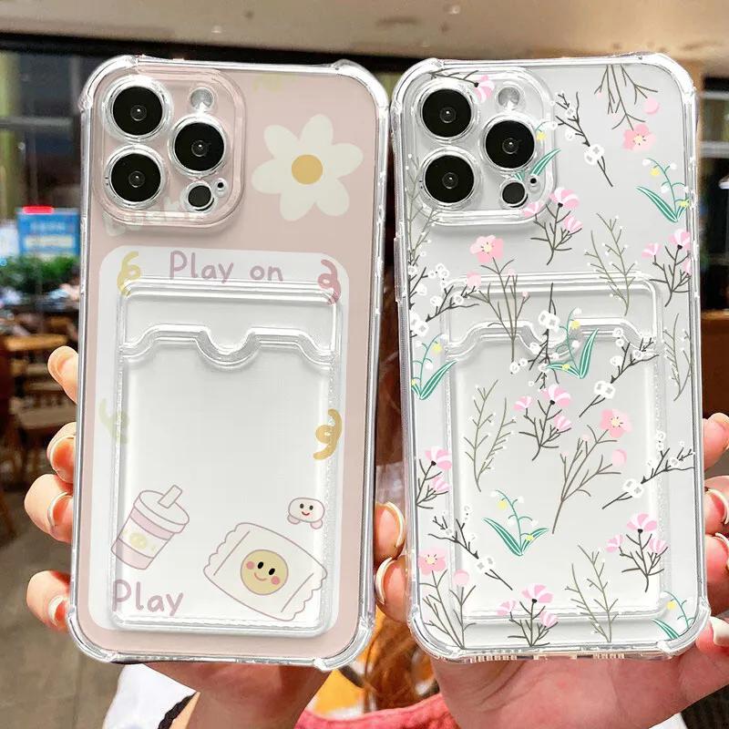 Smile Daisy Flower Case For Iphone 16 Pro Max 11 12 13 14 15 Pro Max 16 Plus X XS XR XS Wallet Card Holder Slot Bag Clear Cover