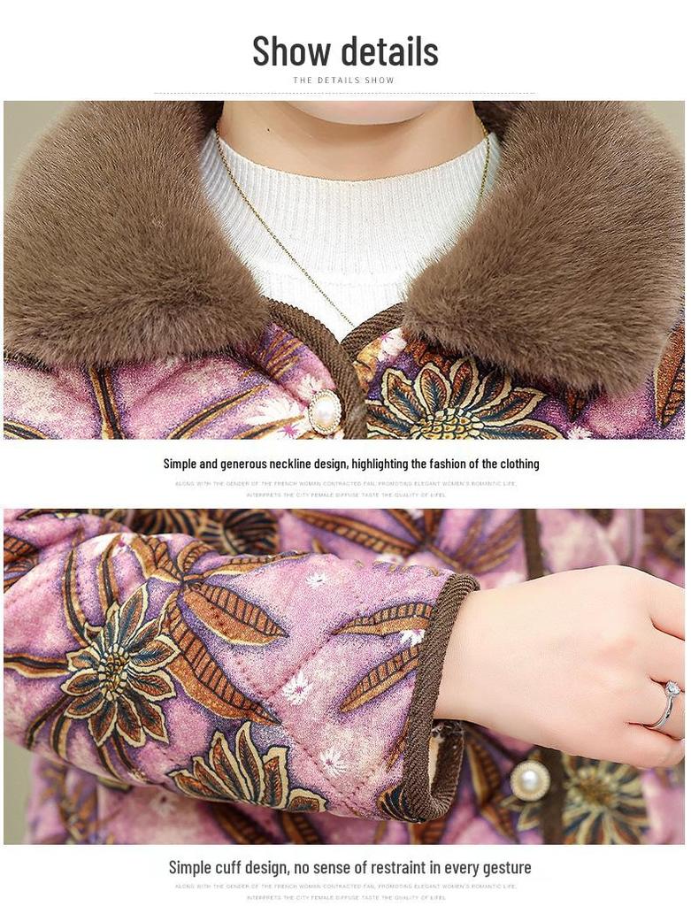Velvet-Lined Winter Cotton Coat & Pants Set for Moms