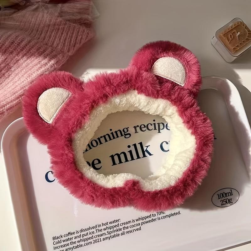 Disney Strawberry Bear Plush Hairband Women's Winter Face Wash Anti-Slip Headband Used for Applying Mask Special Headband Hairpin Headgear