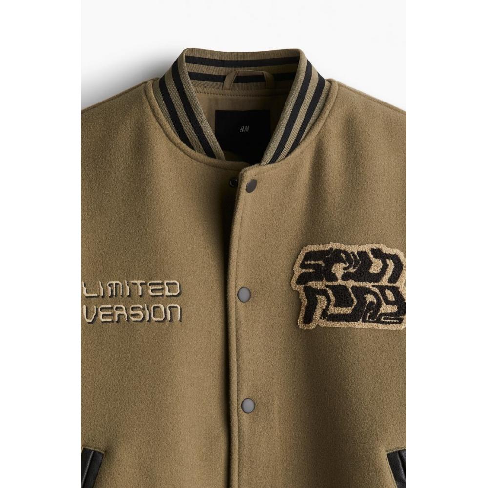 H M Baseball Jacket Loose Fit Beige Black