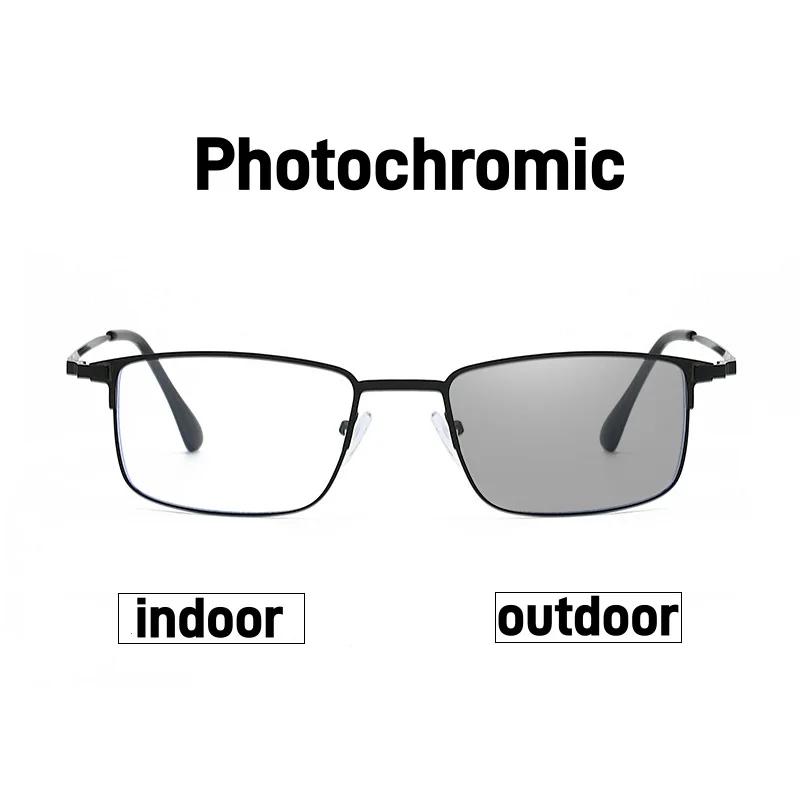 Retro Square Full Frame Photochromic Myopia Glasses Ultra Light Anti Blue Light for Men High Definition Neutral